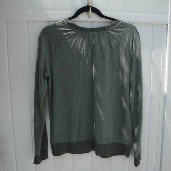 Grayson Shirt Women's Med Green Distressed Long Sleeve Knit "Love" - Picture 4 of 4